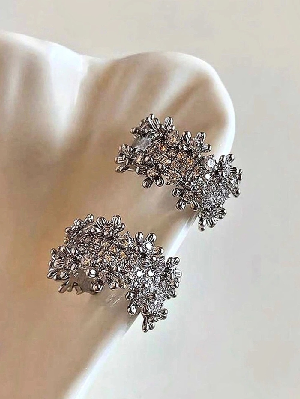 Crystal Cluster Earrings in Silver Like New